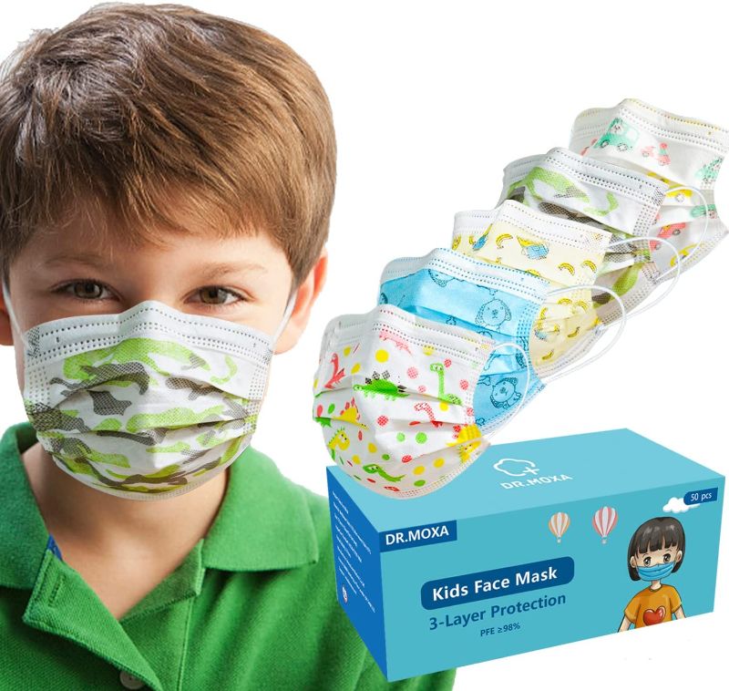Photo 1 of 50 Pcs Kids Disposable Face Mask USA Made for Ages 4-12 Boys &Girls,3-Layer Safety Face Masks for Outdoor School, Pack of 2
