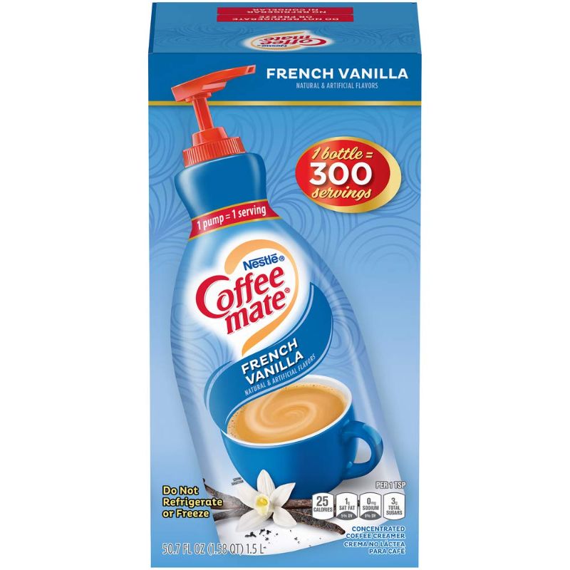 Photo 1 of Nestle Coffee mate Coffee Creamer, French Vanilla, Concentrated Liquid Pump Bottle, Non Dairy, No Refrigeration, 50.7 Ounces
Best By:Feb 2022