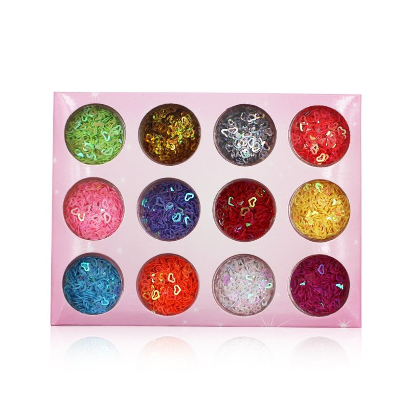 Photo 1 of MEILINDS 12 Colors Hollow Heart Shaped Nail Glitter Powder Shinning DIY Makeup Mirror Sequins Nail Decals
