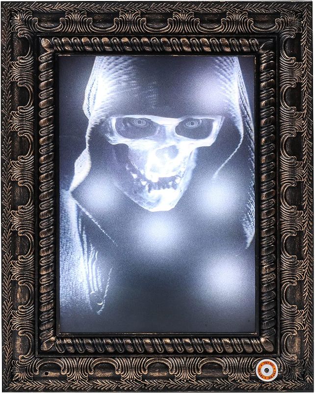 Photo 1 of 3D Motion Activated Haunted Photo Frame with Light and Creepy Sound-Luminous Portrait Halloween Prop Decoration