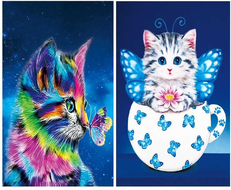 Photo 1 of 5D Diamond Painting Art Dotz Kits for Adults Kids Cat Large Partial Drill Diamond Paint by Numbers, 2 Pack