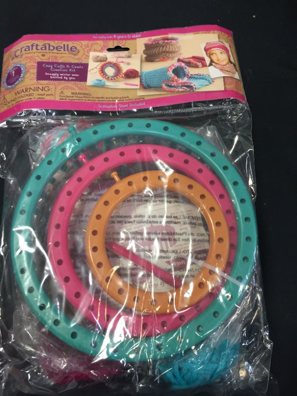 Photo 2 of Craftabelle – Cozy Cuffs & Cowls Creation Kit – Beginner Knitting Kit – 9pc Weaving Set with Circular Loom and Accessories 