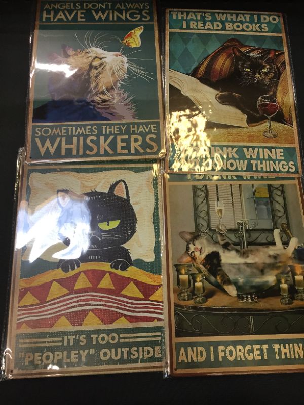 Photo 1 of 4 PIECE VINTAGE METAL CAT LOVERS 8X12 INCHES 