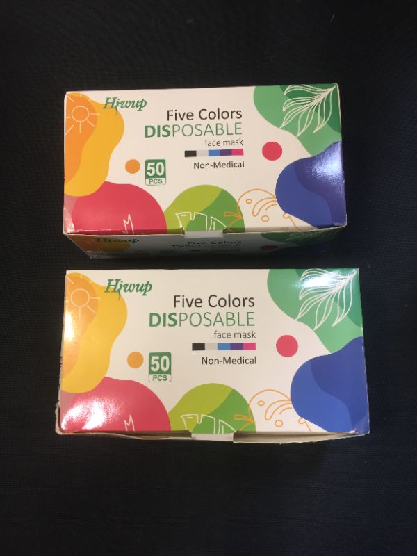Photo 2 of HIWUP Colored Disposable Face Masks 50 Pack, PFE 99% Face Mask Suitable For Adults And Teens MULTICOLOR -- 2 PCK
