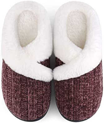 Photo 1 of Slippers for Women Fuzzy House Slip on Indoor Outdoor Bedroom Furry Fleece Lined Ladies Comfy Memory Foam Female Home Shoes Anti-Skid Rubber Hard Sole
