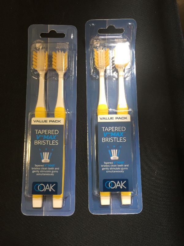 Photo 2 of `Ooak Toothbrush, Tapered V++Max Medium Bristles, 2 Pack Yellow -- 2 PCK
