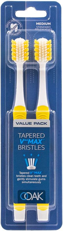 Photo 1 of `Ooak Toothbrush, Tapered V++Max Medium Bristles, 2 Pack Yellow -- 2 PCK
