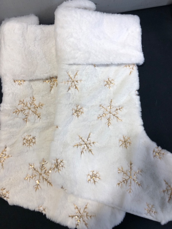 Photo 1 of 
Arnech Christmas Stockings, 2 Pcs 18 inches Large Snowy Luxury Hanging White Faux Fur Christmas Stocking for Family Holiday Party Christmas Fireplace Decorations (White/Gold)