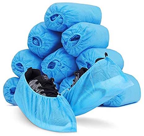 Photo 1 of 200 Pack Durable Non-slip Shoe Covers - Non Woven Disposable Booties Covers, Blue Foot Coverings Shoecover Boot Covers for Indoors Floors Construction Work Carpet House