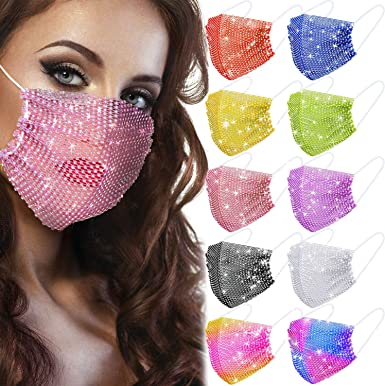 Photo 1 of 6 Pieces Rhinestone Mesh Mask Crystal Masquerade Mask Ball Party Nightclub Face Mask for Women and Girls