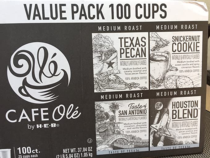 Photo 1 of 100 cups- Cafe Ole Value Pack-Texas Pecan, San Antonio, Houston, and Snickernut--100 cups
Best by May 2022