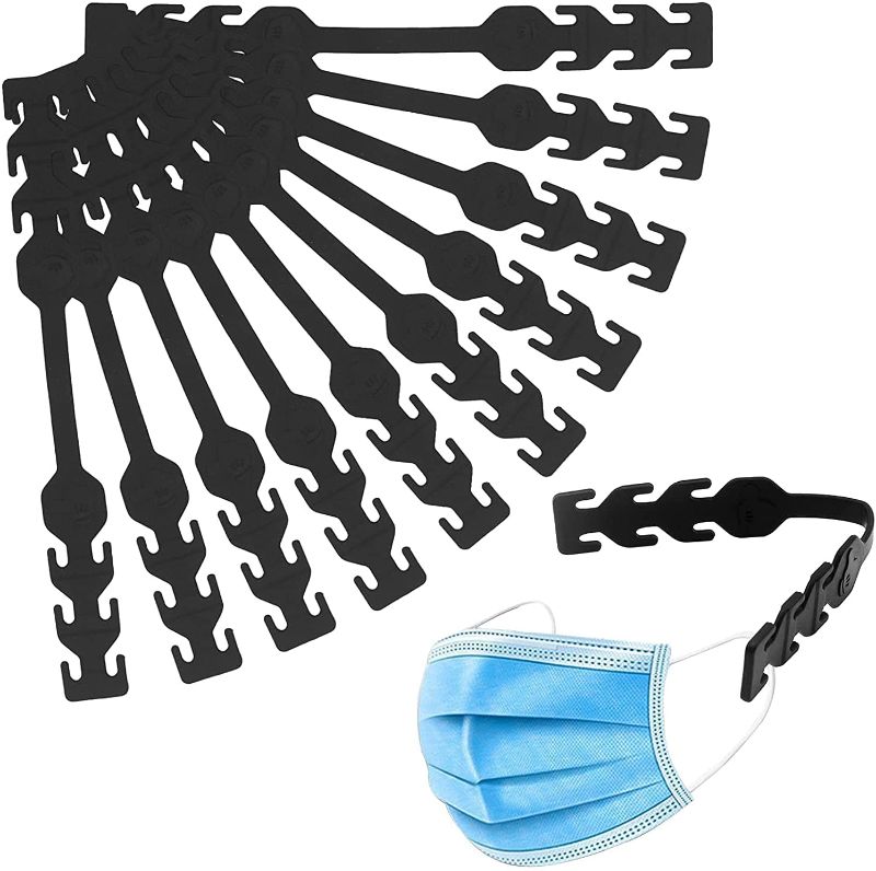 Photo 1 of 10Pcs Mask Extender Strap,Ear Savers for Masks,Universal Size Face Mask Holder,3 Adjustment Slots,Enhanced Flexibility ,Compatible with Cloth Mask, Disposable Mask – For Kids and Adults(Black)---  PACK 