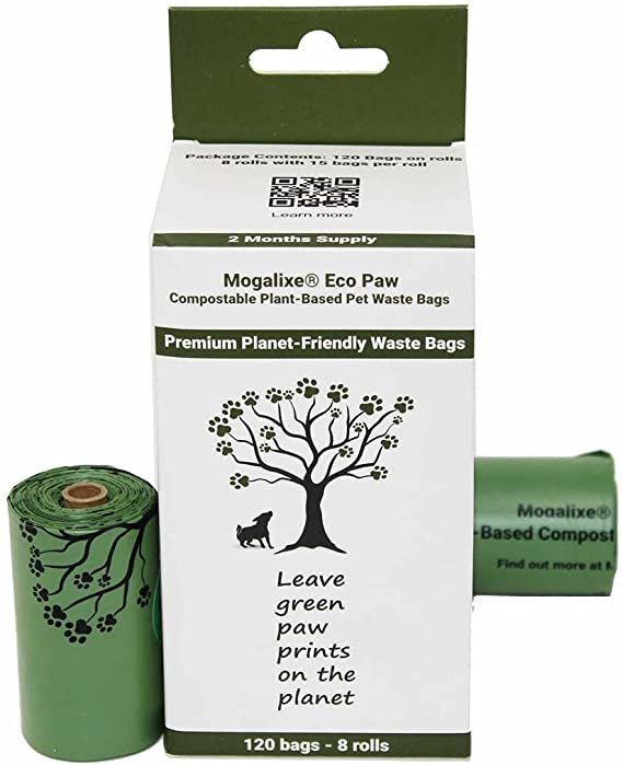 Photo 1 of MOGALIXE Compostable Poop Bags, 120 Bags Count Total, Pet Waste Bags Plant-Based, Home and Industrial Compost Certified, Highest ASTM D6400 Rated, Leak Proof, Extra Thick, Standard Size (120-Bags)