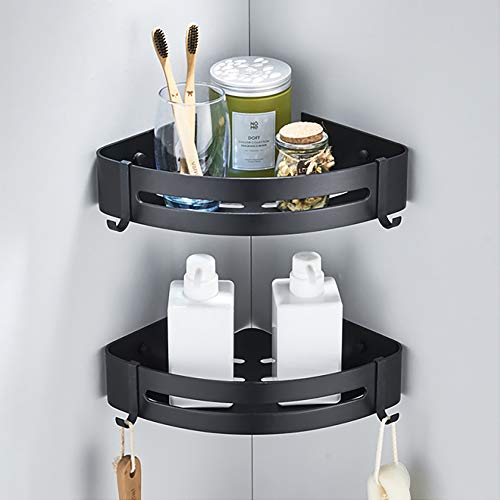 Photo 1 of 2-Pack Corner Shower Caddy Bathroom Shelf Wall Mounted Organization and Storage Adhesive Shelves No Drilling (Black)