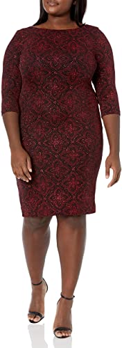 Photo 1 of S.L. Fashions Women's Short Sequin Sheath Dress, Red Black Print, Size 18