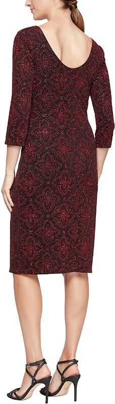 Photo 2 of S.L. Fashions Women's Short Sequin Sheath Dress, Red Black Print, Size 18