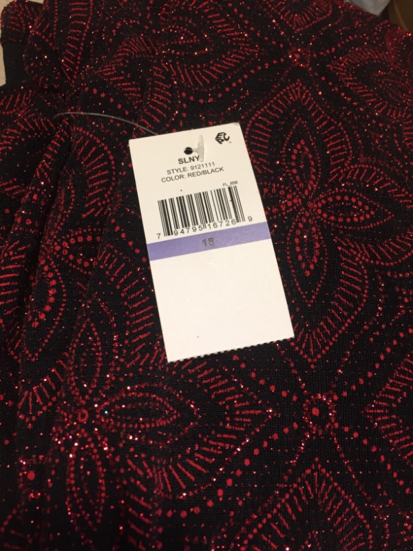 Photo 4 of S.L. Fashions Women's Short Sequin Sheath Dress, Red Black Print, Size 18