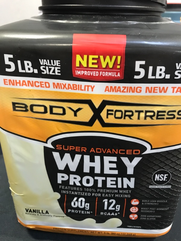 Photo 4 of Body Fortress Super Advanced Whey Protein Powder, Vanilla Flavored, 5 Lb
Packaging varies  Exp: 2/2022