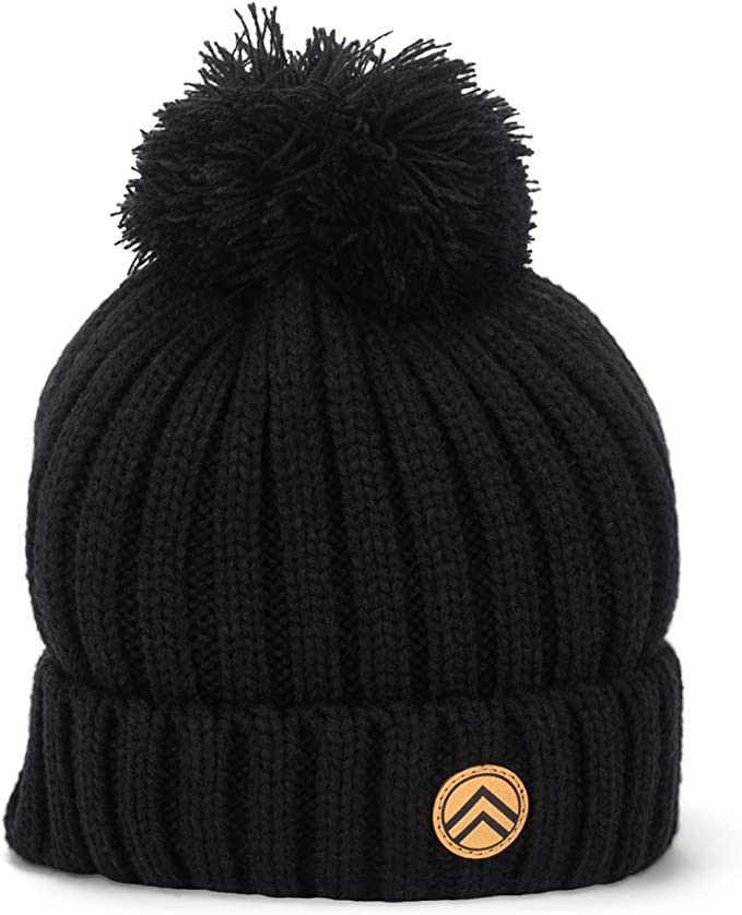 Photo 1 of Sky Footwear Midnight Black Knit Pom-Pom Soft Acrylic Women's Fashion Beanie Sock Cap Hat, One Size Fits Most