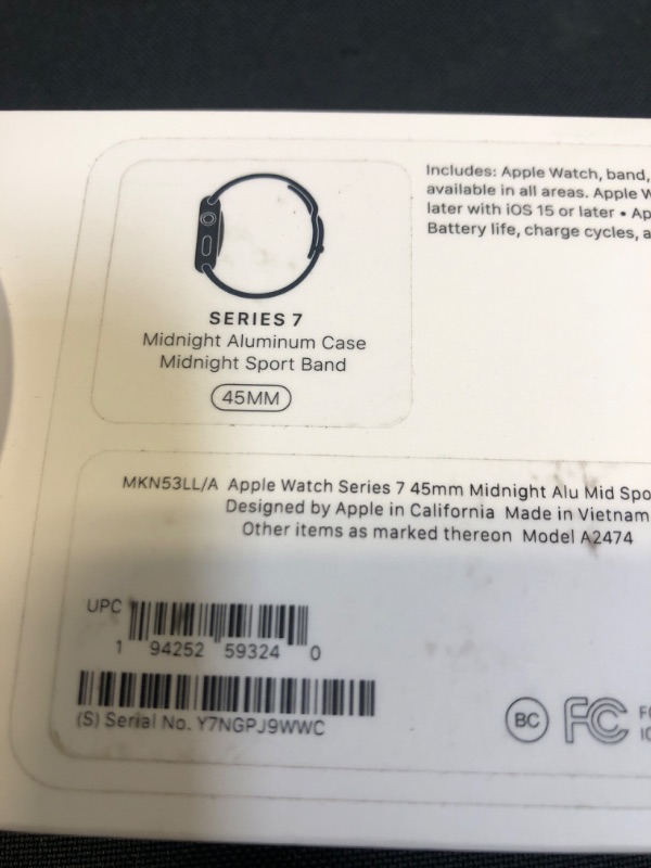 Photo 1 of Apple Watch Series 7 [GPS 45mm] Smart Watch w/ Midnight Aluminum Case with Midnight Sport Band. Fitness Tracker, Blood Oxygen & ECG Apps, Always-On Retina Display, Water Resistant