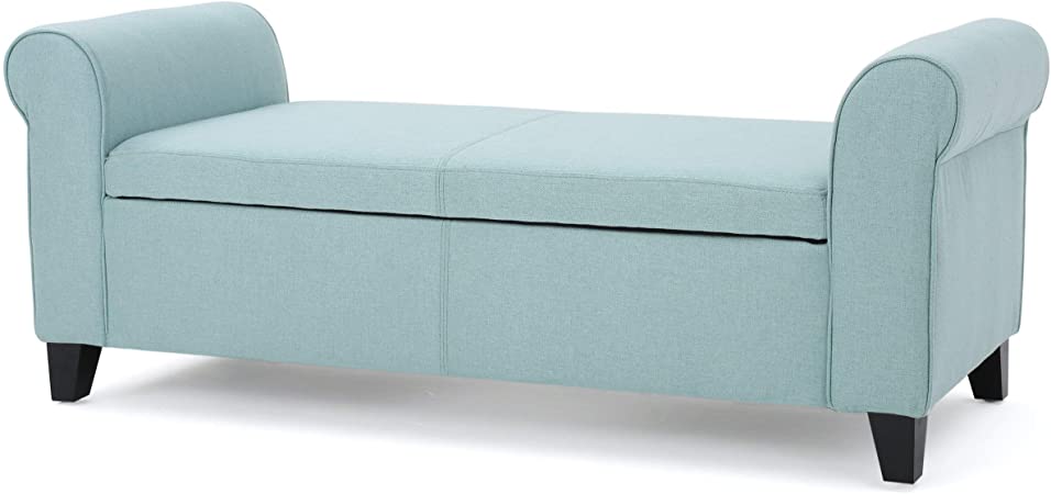 Photo 1 of Darrington Armed Light Blue Fabric Storage Bench --- 19.75"D x 50"W x 19.5"H