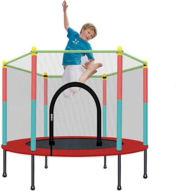 Photo 1 of TOYMATE Kids Trampoline with Safety Enclosure Net - 5FT Trampoline for Toddlers Indoor and Outdoor - Parent-Child Interactive Game Fitness Trampoline Toy Gift for Boys and Girls Age 1-8