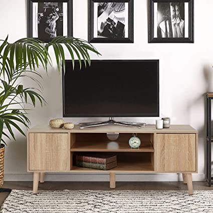 Photo 1 of EROMMY 130cm TV Stand Cabinet Industrial TV Unit Console Cabinet with 2 Storage Shelves, Entertainment Center Coffee Table for Flat Screen TV in Living Room, Bedroom, Office BEIGE
