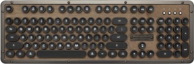 Photo 1 of Azio Retro Classic Bluetooth (Elwood) - Wireless/USB Wired Leather Vintage Backlit Mechanical Keyboard for PC/Mac, Walnut Wood (MK-RETRO-W-01B-US)
