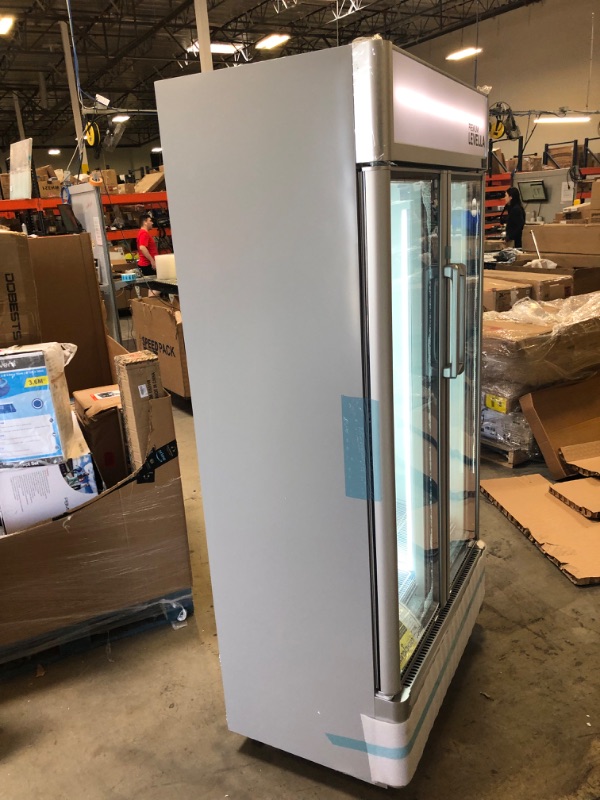 Photo 1 of Premium Levella Double Door Soda, Beer, Wine, Water and Beverage Merchandiser Display Refrigerator Upright Glass Doors Commercial Fridge 21 cu ft Freestanding LED Light Holds 684 Cans for Home, Store, Gym or Office with 8 Adjustable Removable Shelves (21)