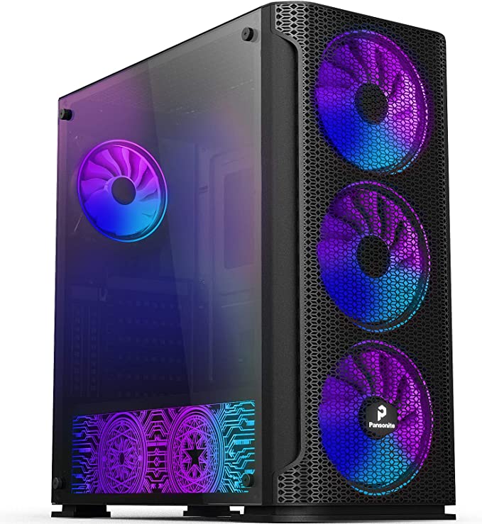 Photo 1 of Pansonite Mesh Airflow ATX Mid-Tower Chassis Computer Case PC Gaming Case with Tempered Glass Side Panel, E-ATX Supported, 4 ARGB Fans with Fan Hub Remote & ARGB Backplate