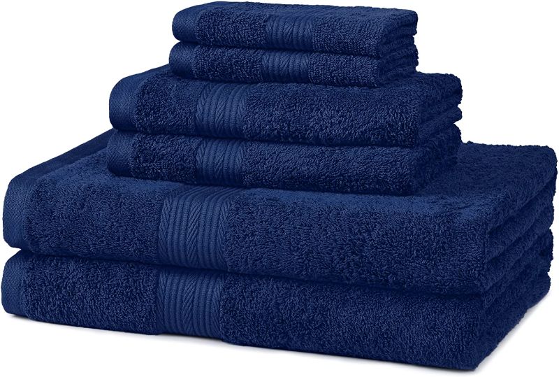 Photo 1 of Amazon Basics 6-Piece Fade Resistant Bath, Hand and Washcloth Towel Set - Navy Blue