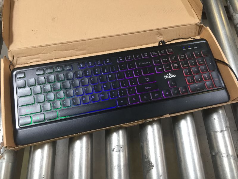 Photo 2 of Fiodio Rainbow Membrane Gaming Keyboard, Quiet Wired Computer Keyboard, 104 Silent Keys, 26 Anti-Ghosting Keys, Spill Resistant, Multimedia Control for PC and Desktop
