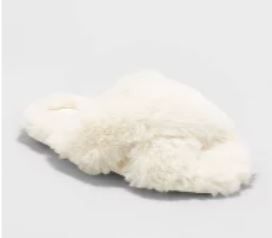 Photo 1 of 6 PAIR--  Girls' Brooklyn Crossband Fur Slippers - Cat & Jack™ CREAM MEDIUM

