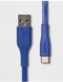 Photo 1 of CASE OF 12 heyday™ 3' USB-C to USB-A Flat Cable BRIGHT BLUE

