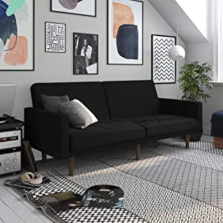Photo 1 of DHP Paxson Convertible Futon Couch Bed with Linen Upholstery and Wood Legs - Black
