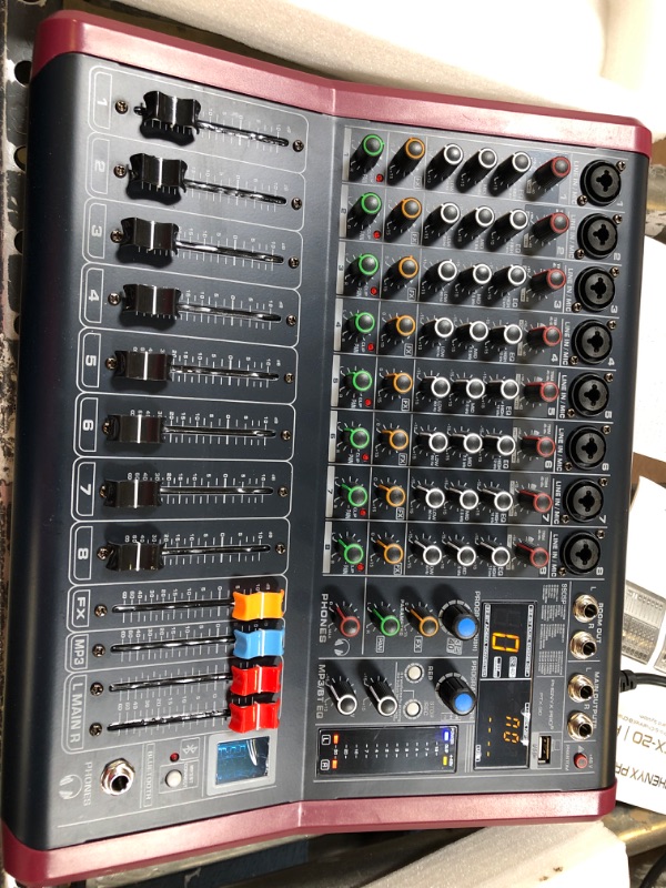 Photo 3 of 8-Channel Professional Mono Audio Mixer, Phenyx Pro Sound Board w/ 3-Band EQ, Build-in 99 DSP Effects, BT Function, USB Interface Recording, Ideal For Studio, Stage, Karaoke (PTX-30)
