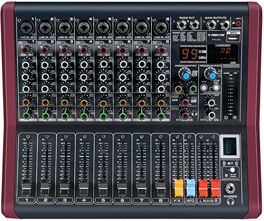 Photo 1 of 8-Channel Professional Mono Audio Mixer, Phenyx Pro Sound Board w/ 3-Band EQ, Build-in 99 DSP Effects, BT Function, USB Interface Recording, Ideal For Studio, Stage, Karaoke (PTX-30)
