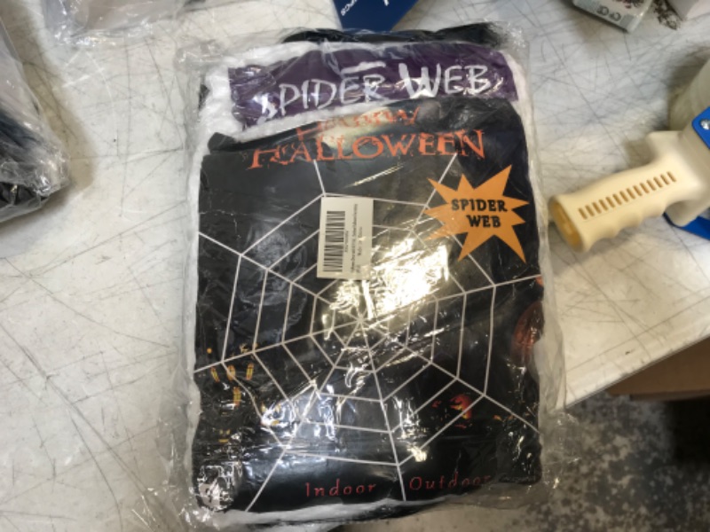 Photo 2 of 4 Pack Halloween Scary Spider Decorations Outdoor, 59''+35'' Large Scary Spider and 275'' Triangular + 157'' Round Big Spider Web with Stretch Web Ground Stakes for Indoor Halloween
