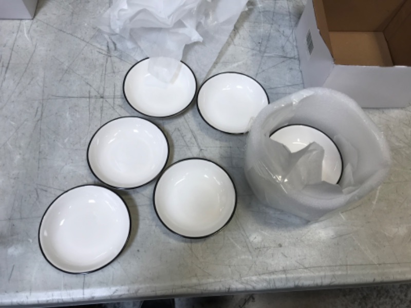 Photo 2 of 4'' Dipping Sauce Dishes - Porcelain Classic White Soy Sauce Dipping Bowls with Black Edge, Small Condiment Bowls, Mini Round Dipping Bowls, Porcelain Watercolor Palette - 6 Packs, White, 3 oz
