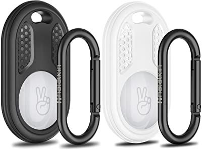 Photo 1 of 2 Pack Air Tag Holder Compatible with Apple Airtag Keychain Case Keyring TPU Rugged Cases Cover Key Ring Chain for Dog Collar,Black/White
