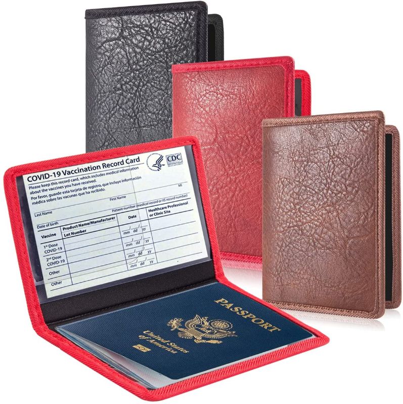 Photo 1 of 3 Pack Passport and Vaccine Card Holder Combo Travel Passport Book Cover with Vaccination Record Protector Leather Case for Women Men
