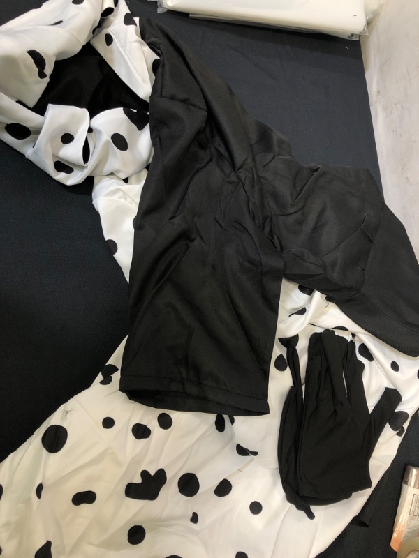 Photo 3 of --SIZE XXXL-- 2021 Cruella Dalmatian Dress Halloween Costume with Gloves Women's Cruella Deville Costume Dress
