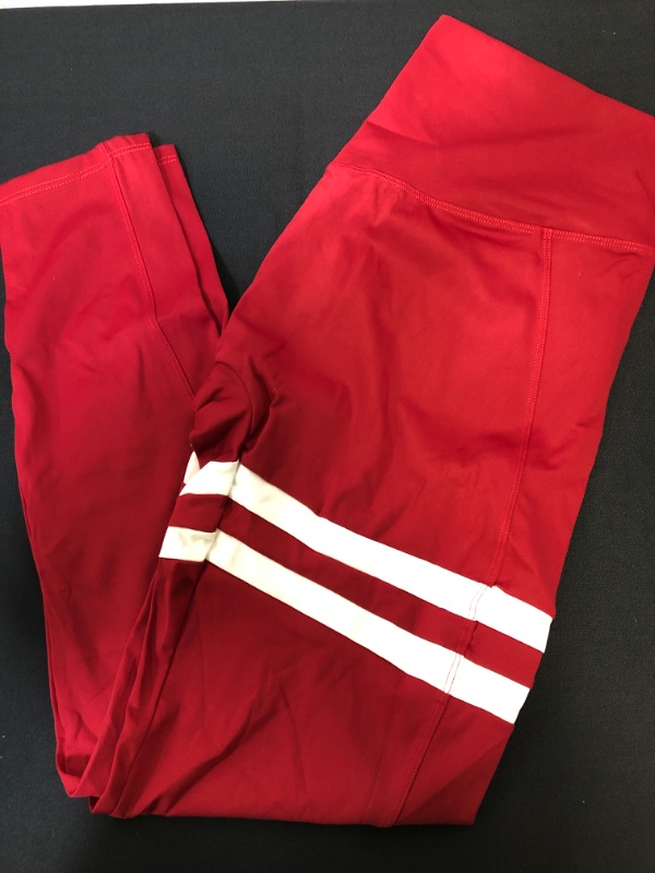 Photo 2 of -- --SIXE XXL-- rrhss Women's Striped High Waisted Yoga Pants Color Block Tummy Control Workout Butt Lifting Stretchy Leggings (Wine Red)
