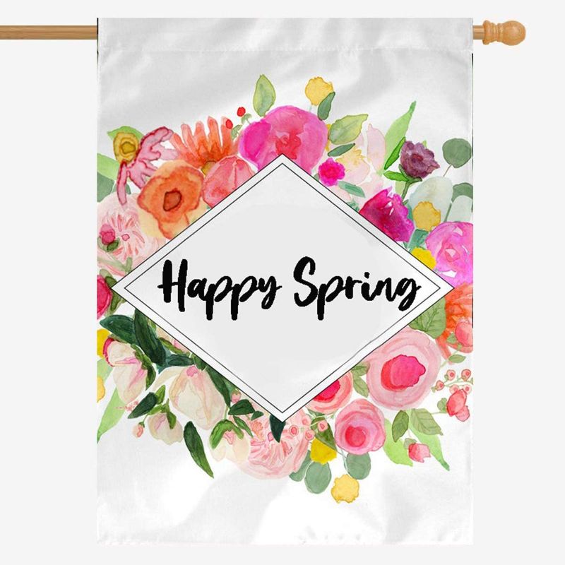 Photo 1 of ZUEXT Happy Spring Floral House Flag 28 x 40 Inch Vertical Double Sided, Burlap Farmhouse Flower Cluster Welcome Yard Flags for Holiday Party Anniversary Outdoor Decoration Housewarming Gift
