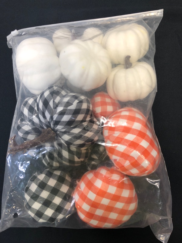 Photo 2 of  Pumpkin Decor, Artificial Pumpkins Bufflo Plaid White Black Pumpkins Fake Foam Pumpkins for Halloween Autumn Harvest Wedding Thanksgiving Farmhouse Fall Home Decorations
