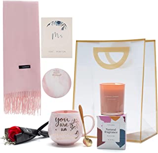 Photo 1 of Mothers Day Birthday Christmas Gifts for Women Gift Set Includes Pink Marble Mug Set, Scarf, Scented Candle and Flower