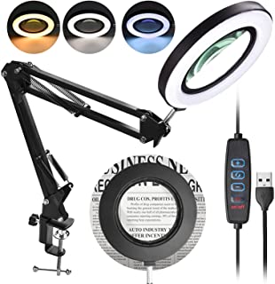 Photo 1 of Magnifying Glass with Light, Lighted Magnifying Glass Magnifying Lamp 3 Color Modes Stepless Dimmable, Yarkove 5X Real Glass Lens Magnifier with Light Desk Lamp Clamp Swivel Arm for Crafts Workbench