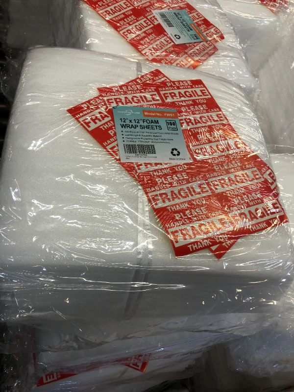 Photo 2 of 100-Pack 12" x 12" Foam Wrap Sheets Cushioning Foam, Moving and Packing Supplies, Fragile Stickers Included
