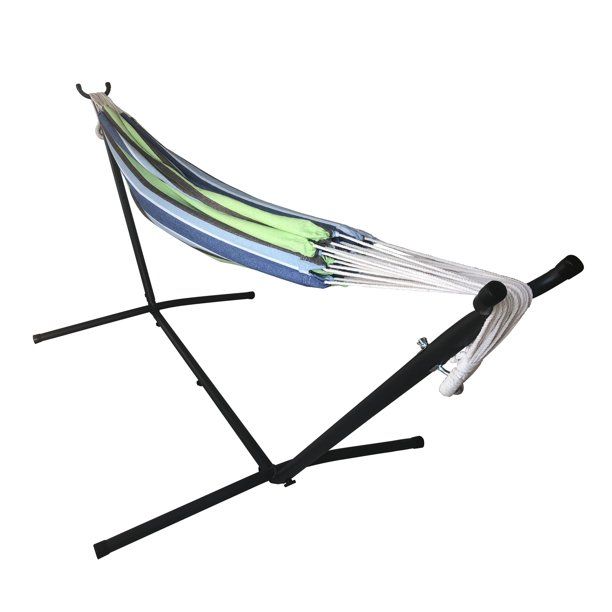 Photo 1 of  Blue Striped Hammock with Metal Stand, Portable Carrying Case, Blue Color