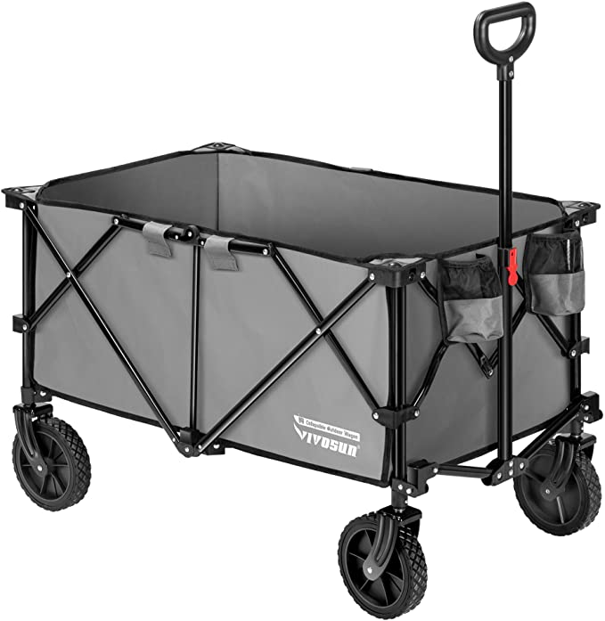 Photo 1 of  Folding Collapsible Wagon Utility Outdoor Camping Cart with Universal Wheels & Adjustable Handle, Gray